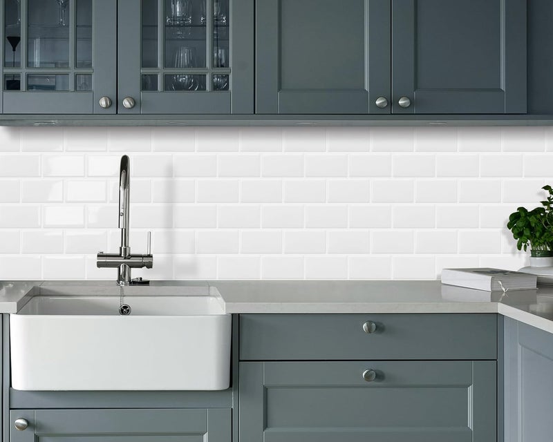 DEWOO 20-Sheet White Peel and Stick Subway Tile Backsplash Self Adhesive Brick Stickers for Kitchen Bathroom Wall (12"×12") - Image 3